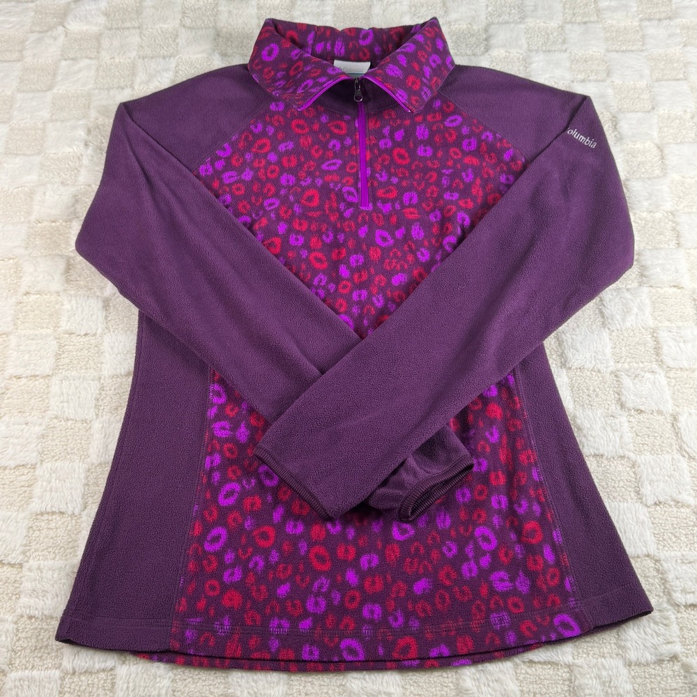 Columbia‎ Purple Pink Leopard Print Fleece Pullover Top Women's Size S